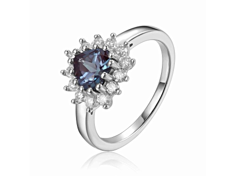 Heart Shape Lab Created Alexandrite with White Topaz Accents Sterling Silver Ring, 1.14ctw