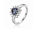 Heart Shape Lab Created Alexandrite with White Topaz Accents Sterling Silver Ring, 1.14ctw