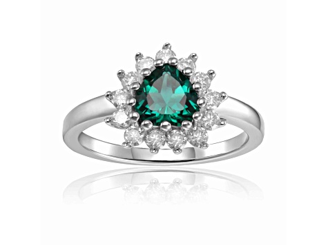 Heart Shape Lab Created Emerald with White Topaz Accents Sterling Silver Ring, 0.93ctw