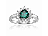 Heart Shape Lab Created Emerald with White Topaz Accents Sterling Silver Ring, 0.93ctw