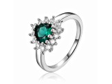 Heart Shape Lab Created Emerald with White Topaz Accents Sterling Silver Ring, 0.93ctw