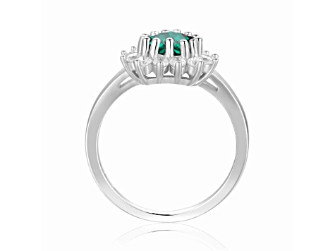 Heart Shape Lab Created Emerald with White Topaz Accents Sterling Silver Ring, 0.93ctw