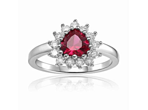 Heart Shape Lab Created Ruby with White Topaz Accents Sterling Silver Ring, 1.20ctw