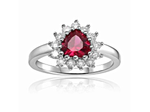 Heart Shape Lab Created Ruby with White Topaz Accents Sterling Silver Ring, 1.20ctw
