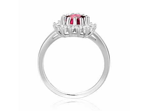 Heart Shape Lab Created Ruby with White Topaz Accents Sterling Silver Ring, 1.20ctw