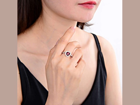 Heart Shape Lab Created Ruby with White Topaz Accents Sterling Silver Ring, 1.20ctw