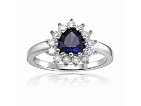 Heart Shape Lab Created Sapphire with White Topaz Accents Sterling Silver Ring, 1.22ctw