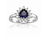 Heart Shape Lab Created Sapphire with White Topaz Accents Sterling Silver Ring, 1.22ctw