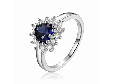 Heart Shape Lab Created Sapphire with White Topaz Accents Sterling Silver Ring, 1.22ctw