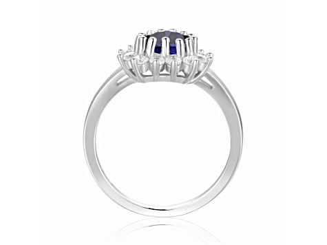 Heart Shape Lab Created Sapphire with White Topaz Accents Sterling Silver Ring, 1.22ctw