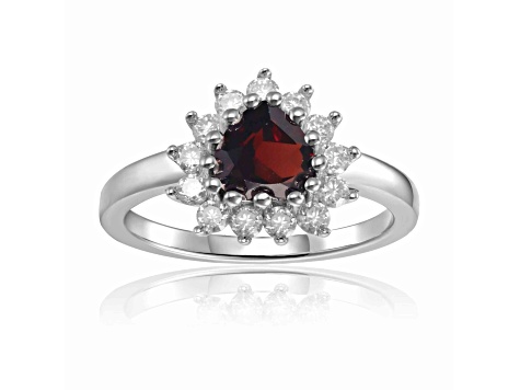 Heart Shape Garnet with White Topaz Accents Sterling Silver Ring, 1.30ctw