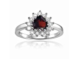 Heart Shape Garnet with White Topaz Accents Sterling Silver Ring, 1.30ctw