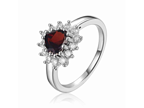 Heart Shape Garnet with White Topaz Accents Sterling Silver Ring, 1.30ctw