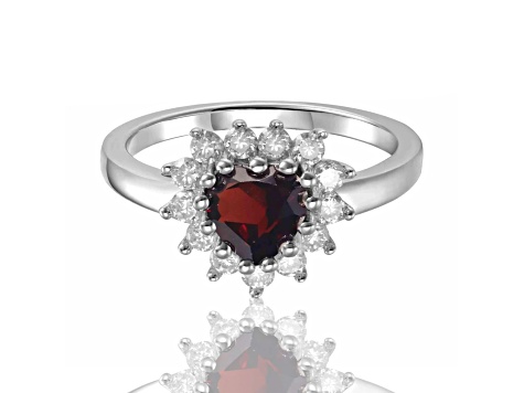 Heart Shape Garnet with White Topaz Accents Sterling Silver Ring, 1.30ctw