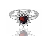 Heart Shape Garnet with White Topaz Accents Sterling Silver Ring, 1.30ctw