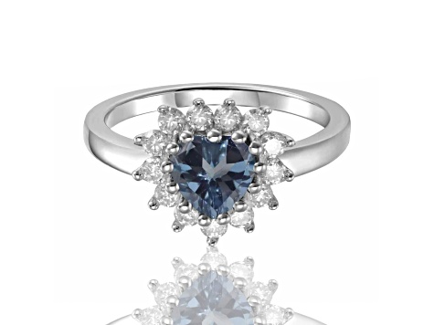 Heart Shape London Blue Topaz with White Topaz Accents Sterling Silver Ring, 1.26ctw