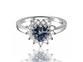 Heart Shape London Blue Topaz with White Topaz Accents Sterling Silver Ring, 1.26ctw