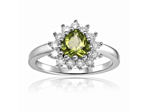 Heart Shape Peridot with White Topaz Accents Sterling Silver Ring, 1.30ctw