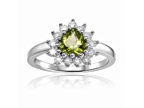 Heart Shape Peridot with White Topaz Accents Sterling Silver Ring, 1.30ctw