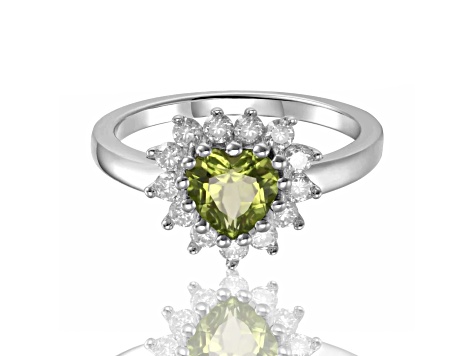 Heart Shape Peridot with White Topaz Accents Sterling Silver Ring, 1.30ctw