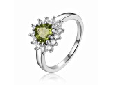 Heart Shape Peridot with White Topaz Accents Sterling Silver Ring, 1.30ctw