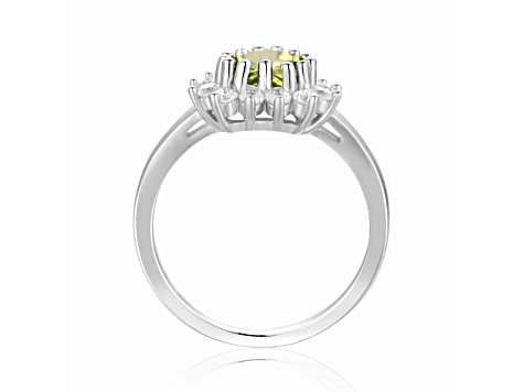 Heart Shape Peridot with White Topaz Accents Sterling Silver Ring, 1.30ctw