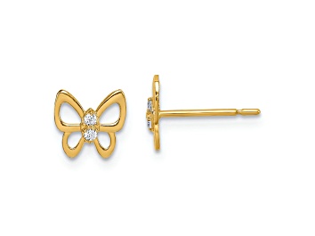 Picture of 14K Yellow Gold Butterfly Cubic Zirconia Stud Earrings