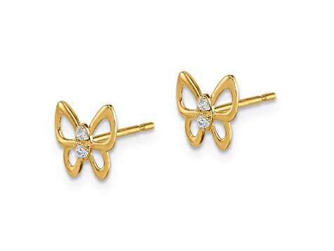 14K Yellow Gold Butterfly Cubic Zirconia Stud Earrings