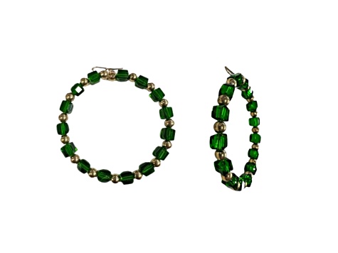 Off Park® Collection, Gold Tone Shiny Emerald Bead and Gold Ball Frontal Hoop Earrings.