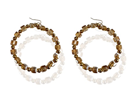 Off Park® Collection, Gold Tone Shiny Champagne Bead and Gold Ball Frontal Hoop Earrings.