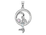 Rhodium Over Sterling Silver Polished and Antiqued Cubic Zirconia Mermaid Pendant