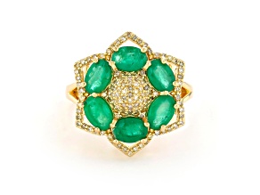 Emerald and Diamond 18K Yellow Gold Over Sterling Silver Ring 3.01ctw
