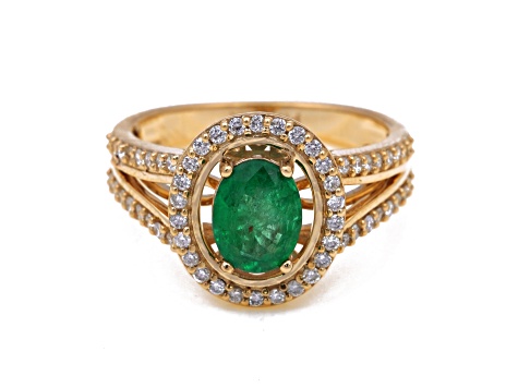 1.07 Ctw Emerald With 0.42 Ctw White Diamond Ring in 14K YG