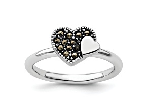 Rhodium Over Sterling Silver Stackable Expressions Marcasite Heart Ring