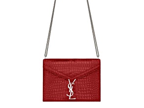 Saint Laurent Cassandra Red Croc Leather Medium Shoulder Bag