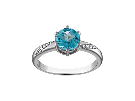 Swiss Blue Topaz and Diamond Sterling Silver Ring 1.65ctw