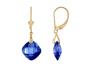 Lab Created Sapphire and Diamond Leverback 14k Gold Earrings 10ctw