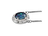 Sterling Silver Oval Boulder Opal Triplet and White Zircon Necklace 2.41ctw