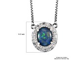 Sterling Silver Oval Boulder Opal Triplet and White Zircon Necklace 2.41ctw