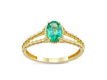 Picture of Oval Emerald 10K Yellow Gold Twist Band Ring 0.50ctw