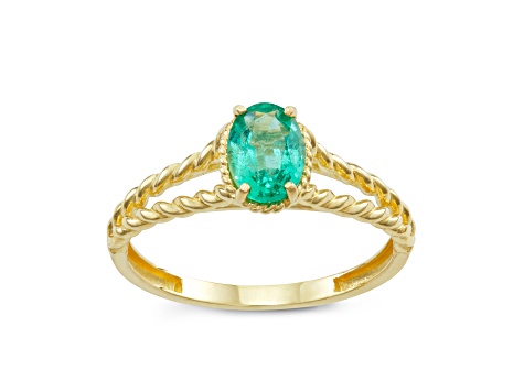 Oval Emerald 10K Yellow Gold Twist Band Ring 0.50ctw