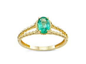 Oval Emerald 10K Yellow Gold Twist Band Ring 0.50ctw