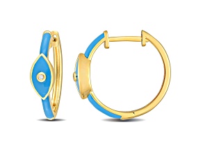 Created White Sapphire Evil Eye Enamel Hoop Earrings in Yellow Gold Over Sterling Silver