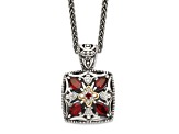 Sterling Silver Antiqued with 14K Accent Diamond and Garnet Necklace