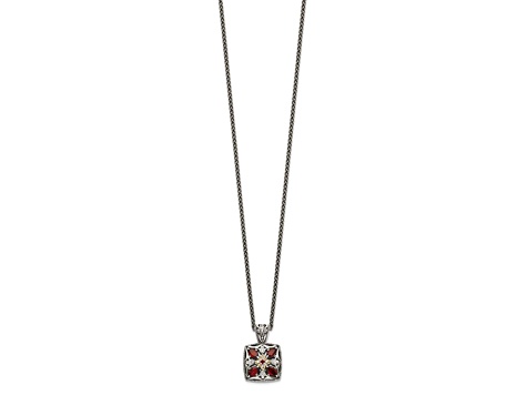 Sterling Silver Antiqued with 14K Accent Diamond and Garnet Necklace