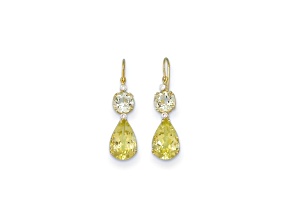 14K Yellow Gold Diamond, Green Prasiolite, and Lemon Quartz Earrings