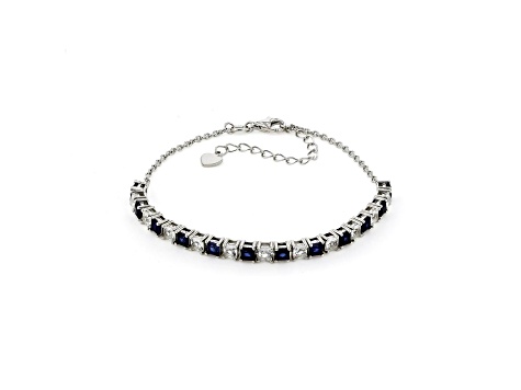 Lab Created Blue and White Sapphire Rhodium Over Sterling Silver Bracelet