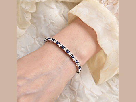 Lab Created Blue and White Sapphire Rhodium Over Sterling Silver Bracelet