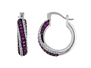 Sterling Silver Lab Created Round Ruby and White Sapphire Hoop Earrings 1.30ctw