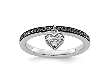 Picture of Rhodium Over Sterling Silver Stackable Expressions Heart Black and White Diamond Ring 0.129ctw